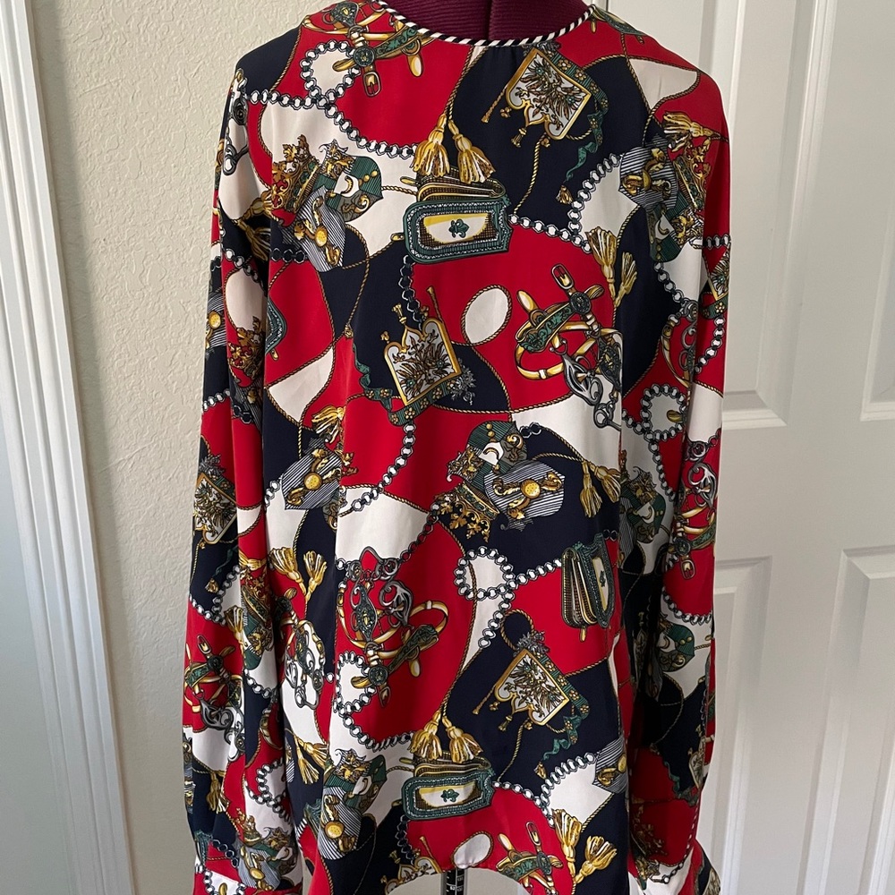 Vintage Chain Tassel Print Blouse